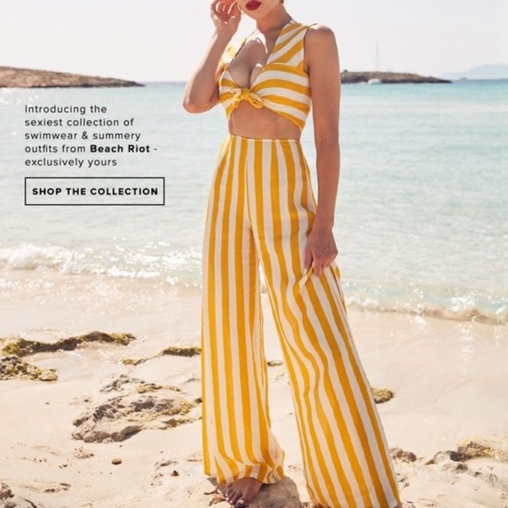 Beach Riot Charlotte Dress Skirt & Top & Celeste Pant Yellow Stripes Small